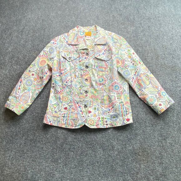 Ruby Rd Jacket Womens 12 Vibrant Multicolor Flora Geometric Jean Denim Coat Boho - Picture 1 of 13